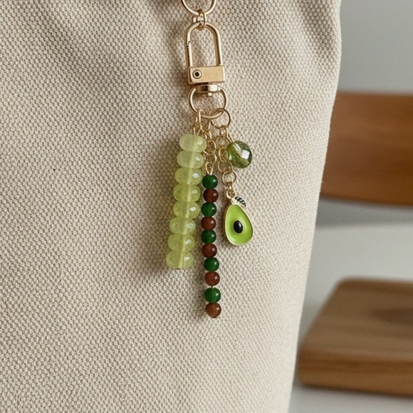Handmade Accessories - Avocado Green Handmade Beaded Bag Charm Keychain
